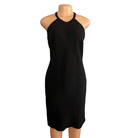 3/$30 🍂 R&M Richards Black Knee Length Beaded Halter Neck Dress - Picture 1 of 9